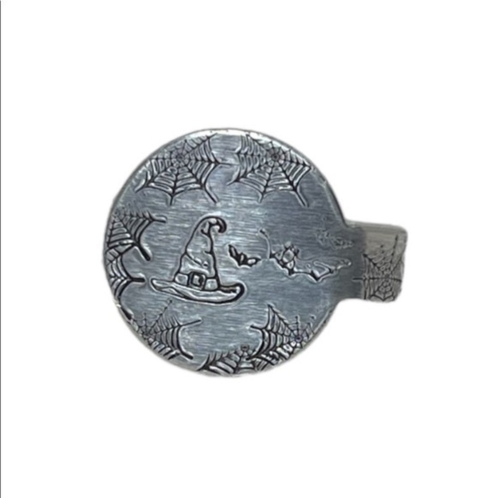 Handmade 9 stamped goth Halloween scene adjustable hypoallergenic medallion ring - Picture 8 of 8